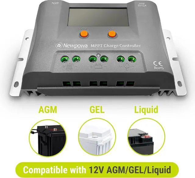 Alt view image 4 of 6 - 50W Watts 12V 10BB Mono Solar Panel Off Grid Solar Charge Kit 50 Watt 12 Volt Solar Panel+10A MPPT Charge Controller+8ft Cord for Connecting Controller to Battery Alligator Clamp