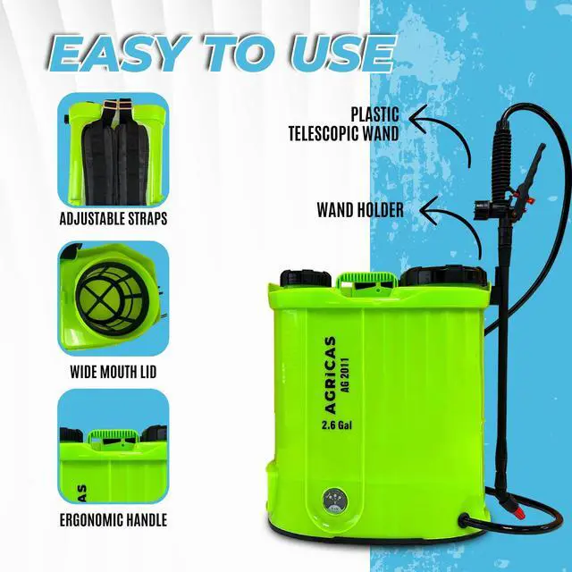 Alt view image 3 of 6 - Battery Powered Backpack Sprayer 2.6 Gallon, Adjustable 0-100 PSI Pressure, Compatible with Makita 18V Battery, 7 Nozzles, Telescopic Wand, Charger Included, Electric Sprayer, Lawn & Garden Use