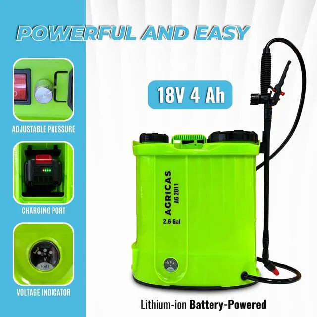 Alt view image 5 of 6 - Battery Powered Backpack Sprayer 2.6 Gallon, Adjustable 0-100 PSI Pressure, Compatible with Makita 18V Battery, 7 Nozzles, Telescopic Wand, Charger Included, Electric Sprayer, Lawn & Garden Use