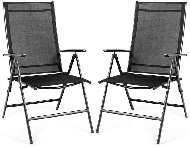 Main image of Set of 2 Patio Dining Chairs, Folding Outdoor Chairs, Portable Camping Chairs with Breathable Fabric, Foldable Chairs with Armrest High Backrest for Garden Patio Pool Beach Yard, Black