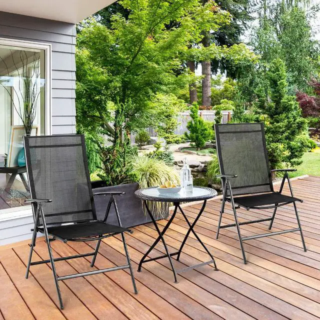 Alt view image 2 of 6 - Set of 2 Patio Dining Chairs, Folding Outdoor Chairs, Portable Camping Chairs with Breathable Fabric, Foldable Chairs with Armrest High Backrest for Garden Patio Pool Beach Yard, Black