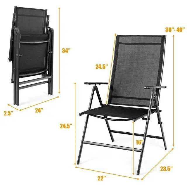 Alt view image 3 of 6 - Set of 2 Patio Dining Chairs, Folding Outdoor Chairs, Portable Camping Chairs with Breathable Fabric, Foldable Chairs with Armrest High Backrest for Garden Patio Pool Beach Yard, Black