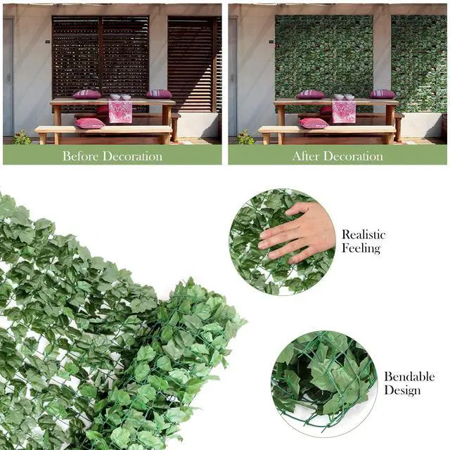 Alt view image 3 of 6 - Artificial Faux Ivy Privacy Fence, 118"x59" Artificial Hedge Faux Ivy Vine Leaf Greenery Wall Screen, Decorative Trellis Fence Covering for Outdoor Porch Garden Patio