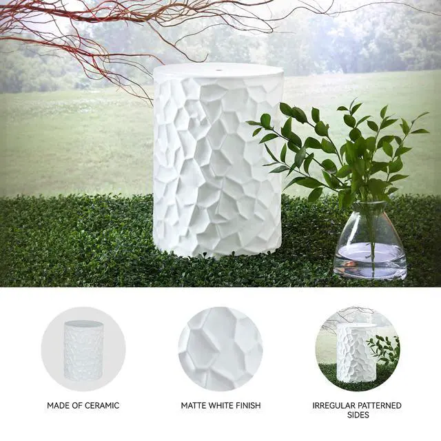 Alt view image 4 of 6 - Jungrove Contemporary Ceramic Indoor/Outdoor Stool, White