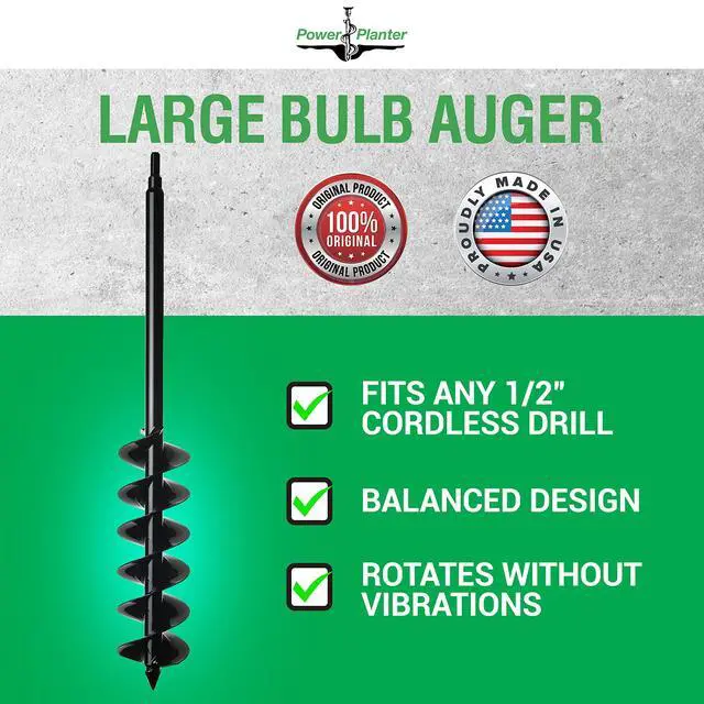 Alt view image 2 of 5 - Large Bulb Auger- 4"x28" Drill Bit Hole Digger for Post Hole Diggers, Digging Holes- Bulb Planter Tool- Auger Drill for Planting- Garden Auger Digging Tool- 1/2" Non-Slip Hex Drive