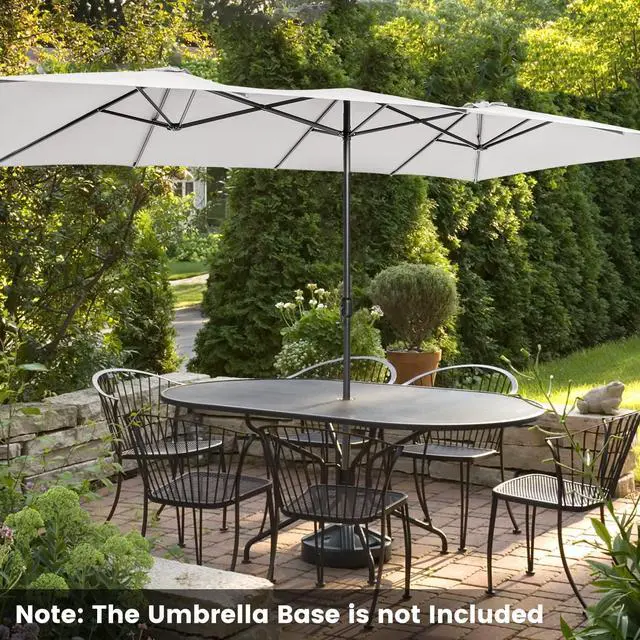 Alt view image 2 of 6 - 15 FT Double-Sided Patio Umbrella with Crank Handle, Vented Tops, Large Outdoor Rectangle Twin Umbrella with 10-Rib Metal Structure, Table Umbrella for Poolside Deck Lawn Garden (Beige)