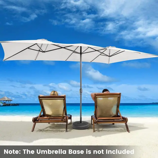 Alt view image 3 of 6 - 15 FT Double-Sided Patio Umbrella with Crank Handle, Vented Tops, Large Outdoor Rectangle Twin Umbrella with 10-Rib Metal Structure, Table Umbrella for Poolside Deck Lawn Garden (Beige)
