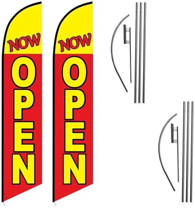 Main image of 2 (Two) Now Open red/YEL 15' SWOOPER #3 Feather Flags KIT with Poles+Spikes (1)