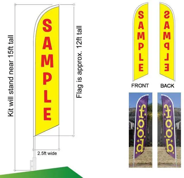 Alt view image 3 of 3 - 2 (Two) Now Open red/YEL 15' SWOOPER #3 Feather Flags KIT with Poles+Spikes (1)