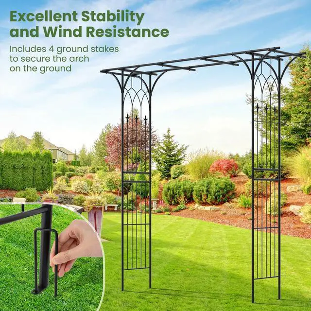 Alt view image 2 of 6 - Garden Arbor Wedding Arch for Ceremony Party, Metal Trellis Archway for Climbing Plants Rose Grape Vines, Steel Frame Pergola Decoration for Backyard Patio Lawn Pathway, Easy to Assemble