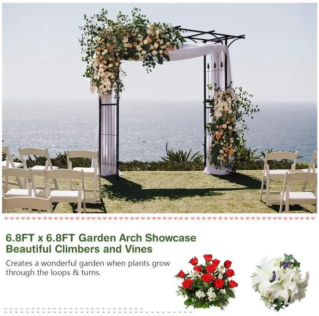 Alt view image 4 of 6 - Garden Arbor Wedding Arch for Ceremony Party, Metal Trellis Archway for Climbing Plants Rose Grape Vines, Steel Frame Pergola Decoration for Backyard Patio Lawn Pathway, Easy to Assemble
