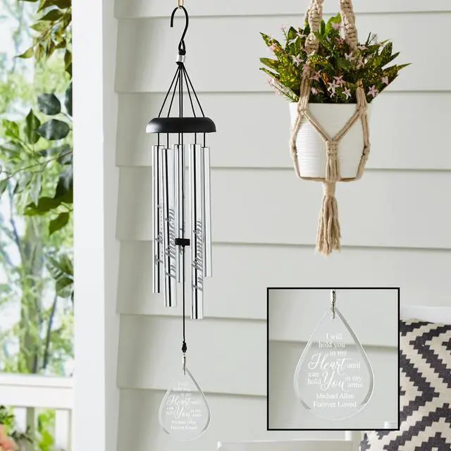 Alt view image 4 of 6 - Personalized Memorial Wind Chime - Engraved Tubes - Glass Sail - Sympathy - Custom Condolences - 24" H - for Those We Love