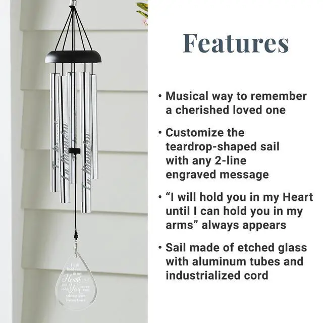 Alt view image 5 of 6 - Personalized Memorial Wind Chime - Engraved Tubes - Glass Sail - Sympathy - Custom Condolences - 24" H - for Those We Love