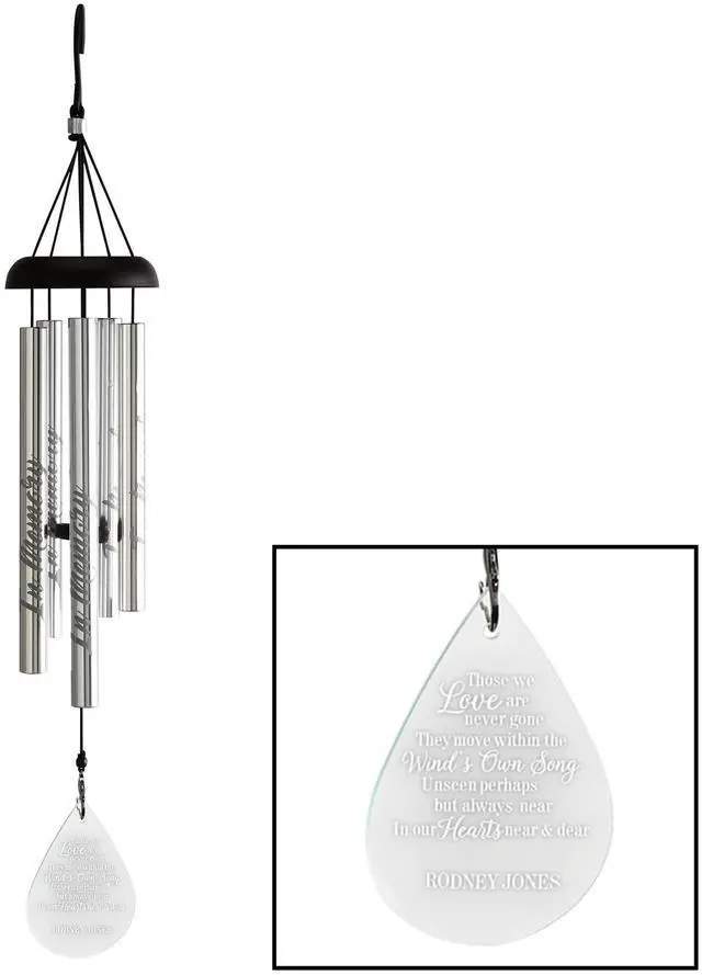 Main image of Personalized Glass Teardrop Sympathy Wind Chime - Custom Memorial - 24" H
