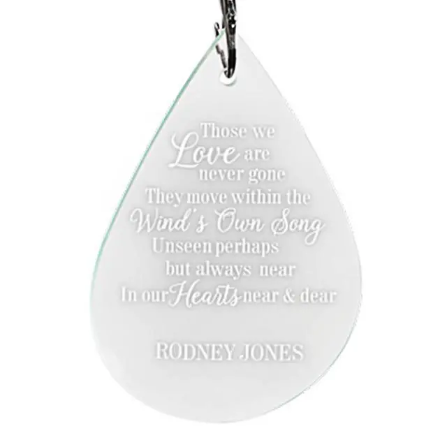 Alt view image 2 of 5 - Personalized Glass Teardrop Sympathy Wind Chime - Custom Memorial - 24" H