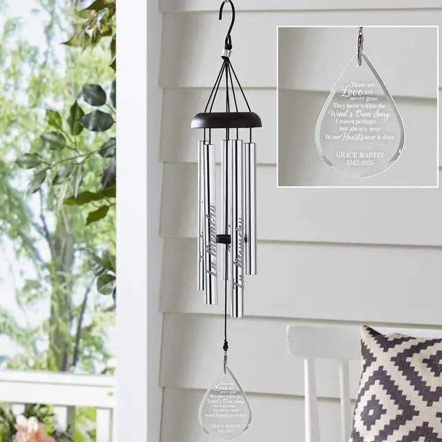 Alt view image 3 of 5 - Personalized Glass Teardrop Sympathy Wind Chime - Custom Memorial - 24" H