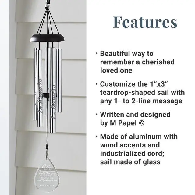 Alt view image 4 of 5 - Personalized Glass Teardrop Sympathy Wind Chime - Custom Memorial - 24" H