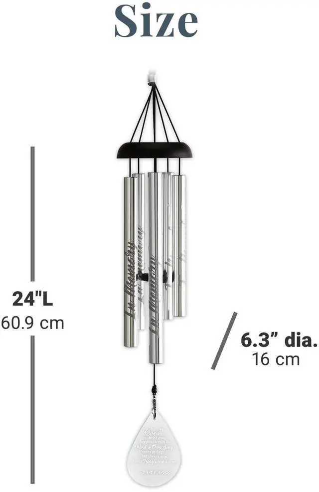 Alt view image 5 of 5 - Personalized Glass Teardrop Sympathy Wind Chime - Custom Memorial - 24" H