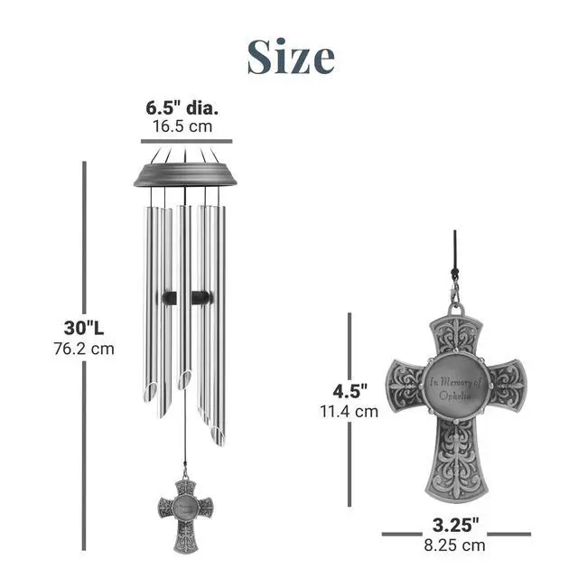 Alt view image 6 of 6 - Personalized Memorial Wind Chime - Sympathy - Condolences - Engraved - 30" H + Cross Medallion - Amazing Grace