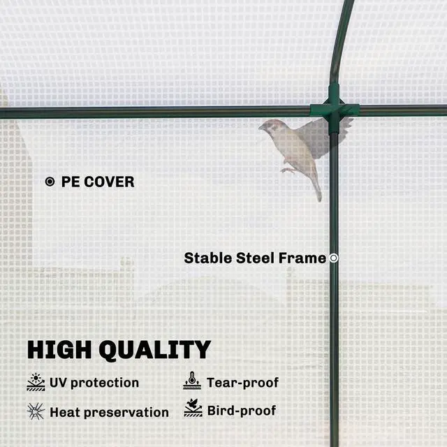 Alt view image 3 of 6 - 7' x 4' x 7' Outdoor Lean to Greenhouse, Walk-in Green House Plant Nursery with Roll-up Window, PE Cover, White