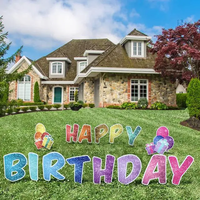 Main image of Rainbow Sparkle Birthday Yard Decorations Happy Birthday Yard Letters, 17pcs, 19432 Includes Stakes (Happy Birthday)