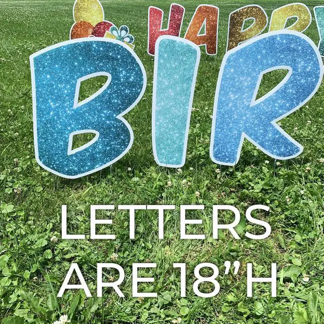 Alt view image 2 of 6 - Rainbow Sparkle Birthday Yard Decorations Happy Birthday Yard Letters, 17pcs, 19432 Includes Stakes (Happy Birthday)