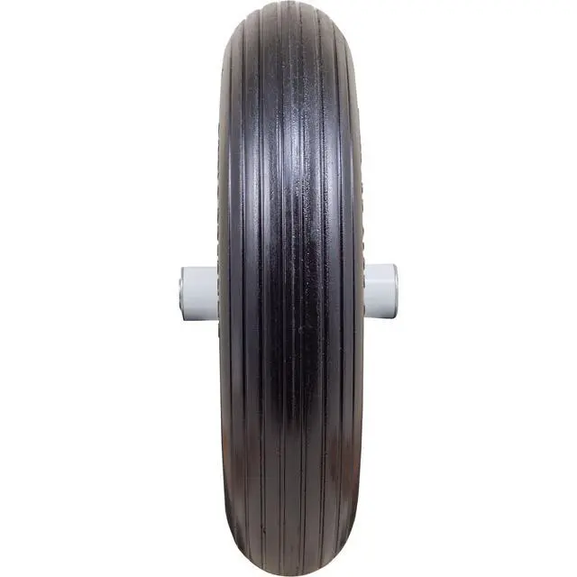 Alt view image 3 of 6 - 4.80/4.00-8" Flat Free Wheelbarrow Tire on Wheel, 6" Centered Hub, 5/8" Ball Bearings, Ribbed Tread