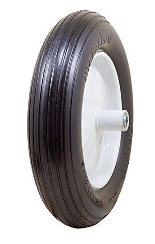 Alt view image 4 of 6 - 4.80/4.00-8" Flat Free Wheelbarrow Tire on Wheel, 6" Centered Hub, 5/8" Ball Bearings, Ribbed Tread
