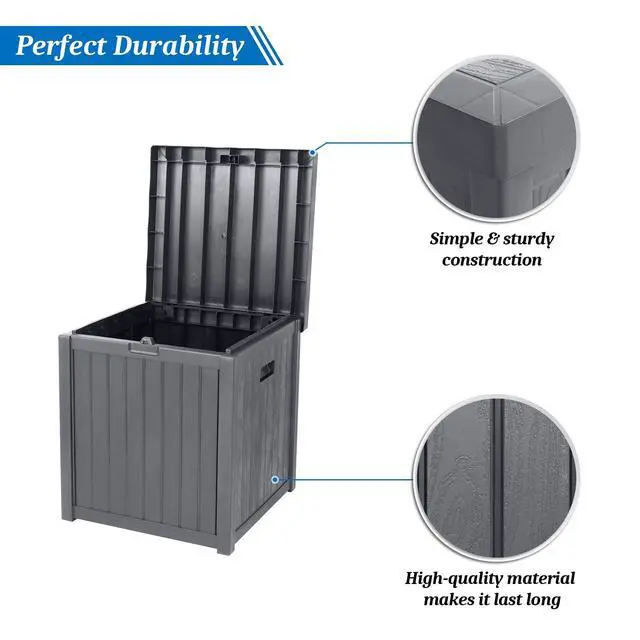 Alt view image 3 of 6 - 51 Gallon Medium Deck Box Organization, Resin Storage Box for Patio Furniture or Tools, Indoor & Outdoor Lockable Container Box for Garden, Pool, Yard, Porch and Balcony (Grey)