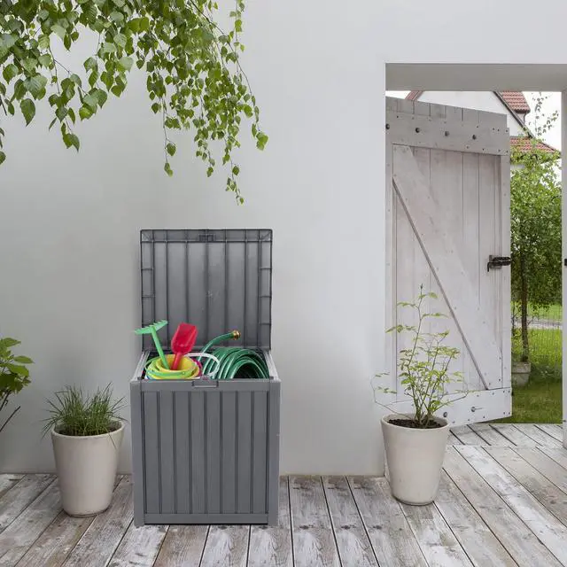 Alt view image 6 of 6 - 51 Gallon Medium Deck Box Organization, Resin Storage Box for Patio Furniture or Tools, Indoor & Outdoor Lockable Container Box for Garden, Pool, Yard, Porch and Balcony (Grey)