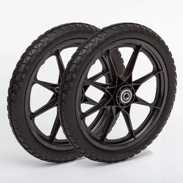 Main image of Set of 2 Flat Free Plastic Spoke Wheels | Replacement Wheel for Lawnmower, Garden Cart, Pony Wagon Replacement | 5/8" Bearing