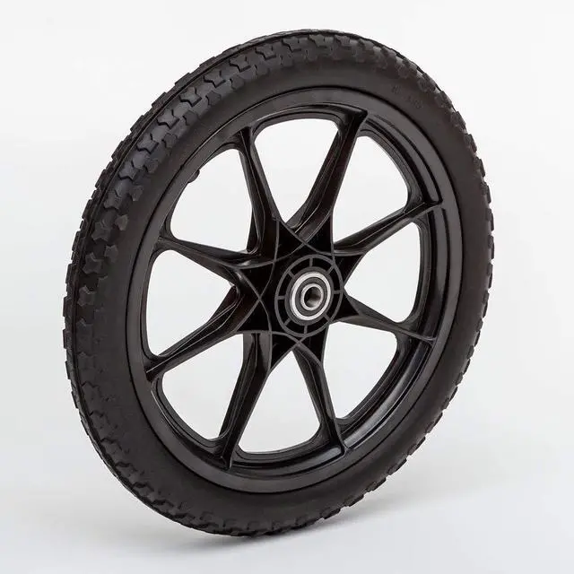 Alt view image 2 of 3 - Set of 2 Flat Free Plastic Spoke Wheels | Replacement Wheel for Lawnmower, Garden Cart, Pony Wagon Replacement | 5/8" Bearing
