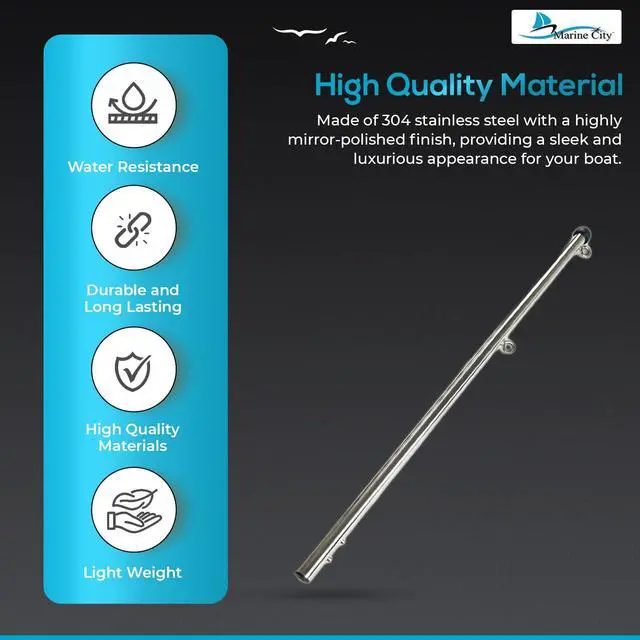 Alt view image 3 of 6 - 30 Inch Boat Flag Stanchion, 304 Stainless Steel, Gloss Polished Smooth Finish, Flagpole for Boat, Marine, Yacht, RV, ATV, Boat Accessories