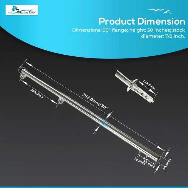 Alt view image 5 of 6 - 30 Inch Boat Flag Stanchion, 304 Stainless Steel, Gloss Polished Smooth Finish, Flagpole for Boat, Marine, Yacht, RV, ATV, Boat Accessories