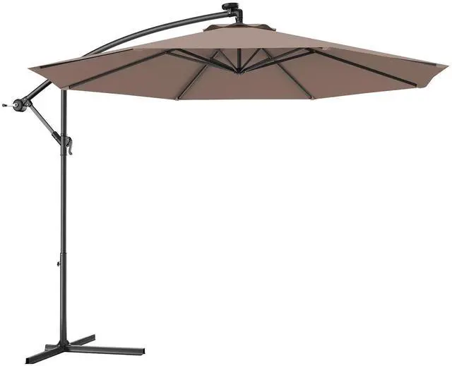 Main image of 10ft Offset Patio Umbrella with Cross Base, Tan, Polyester Fabric, 96% Sunlight Protection