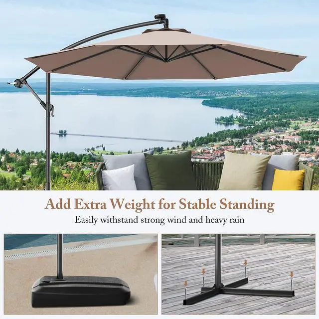 Alt view image 5 of 6 - 10ft Offset Patio Umbrella with Cross Base, Tan, Polyester Fabric, 96% Sunlight Protection