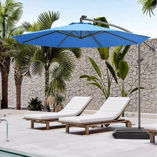 Alt view image 2 of 6 - Patio Umbrella, 10ft Offset, with Strong Steel Pole and 8 Ribs, Blue Color, for Large Patio Areas