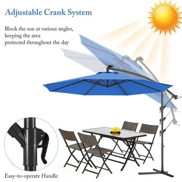 Alt view image 3 of 6 - Patio Umbrella, 10ft Offset, with Strong Steel Pole and 8 Ribs, Blue Color, for Large Patio Areas