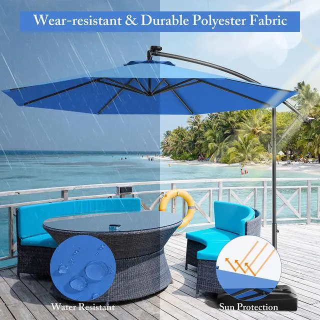 Alt view image 4 of 6 - Patio Umbrella, 10ft Offset, with Strong Steel Pole and 8 Ribs, Blue Color, for Large Patio Areas