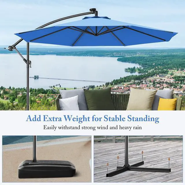 Alt view image 6 of 6 - Patio Umbrella, 10ft Offset, with Strong Steel Pole and 8 Ribs, Blue Color, for Large Patio Areas
