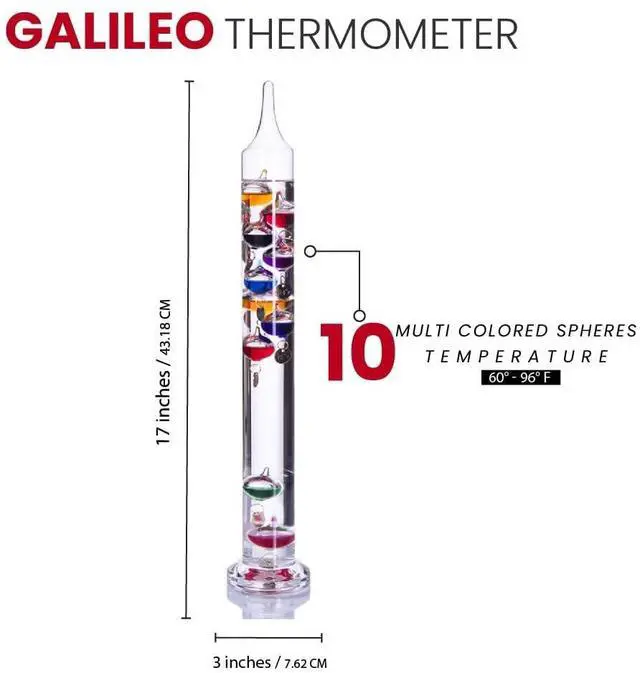 Alt view image 5 of 5 - Galileo Thermometer - Floating Glass Balls Fahrenheit Temperature Indicator - Fun and Decorative (17.5" Inches High, 10 Multi Colored Spheres)
