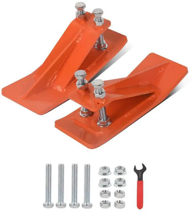 Main image of 2Pcs Tractor Bucket Edge Protector, 3/8'' Thick Snow Skid Tamer, Double Hex Lock Nuts & Bolts Included for Snow Removal, Leaves, Gravel Spreading, Orange