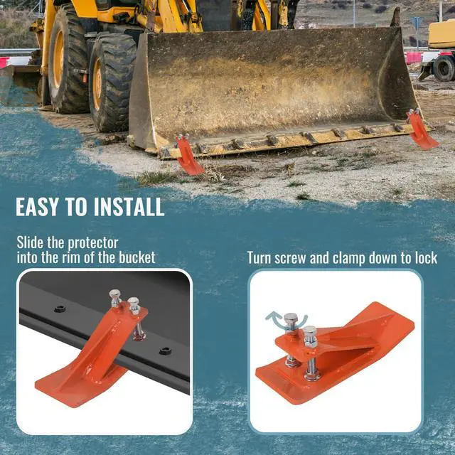 Alt view image 5 of 6 - 2Pcs Tractor Bucket Edge Protector, 3/8'' Thick Snow Skid Tamer, Double Hex Lock Nuts & Bolts Included for Snow Removal, Leaves, Gravel Spreading, Orange