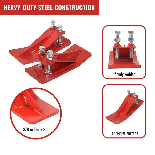 Alt view image 3 of 6 - 2Pcs Tractor Bucket Edge Protector, 3/8'' Thick Snow Skid Tamer, Double Hex Lock Nuts & Bolts Included for Snow Removal, Leaves, Gravel Spreading,Red