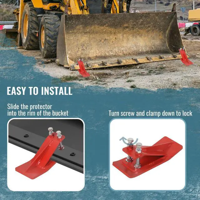Alt view image 5 of 6 - 2Pcs Tractor Bucket Edge Protector, 3/8'' Thick Snow Skid Tamer, Double Hex Lock Nuts & Bolts Included for Snow Removal, Leaves, Gravel Spreading,Red