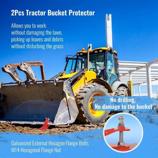 Alt view image 6 of 6 - 2Pcs Tractor Bucket Edge Protector, 3/8'' Thick Snow Skid Tamer, Double Hex Lock Nuts & Bolts Included for Snow Removal, Leaves, Gravel Spreading,Red