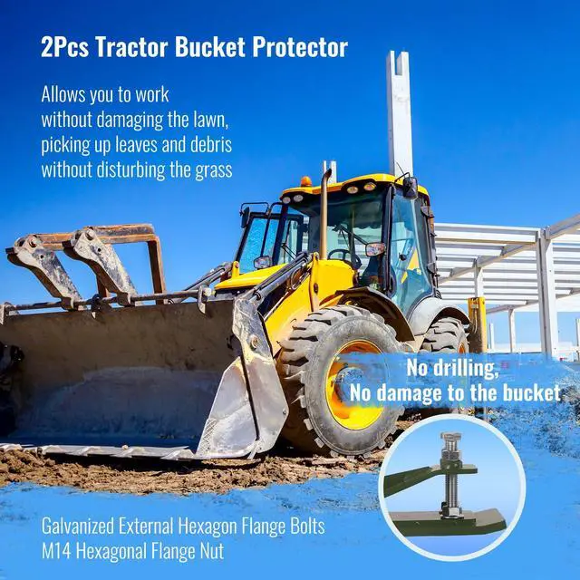 Alt view image 3 of 6 - 2Pcs Tractor Bucket Protector, 3/8'' Thick Snow Skid Tamer, Double Hex Lock Nuts & Bolts Included for Snow Removal, Leaves, Gravel Spreading, Green