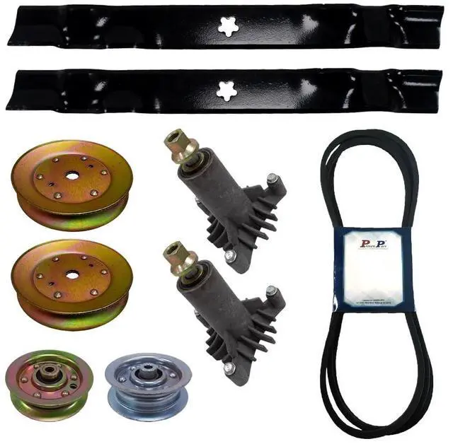 Main image of Mower Deck Rebuild Kit Fits Craftsman with 3 Post Spindle Includes Pulleys Belt Blades Replaces Part Numbers 130794 134149 144959 173437 131494 Fits Sears Craftsman