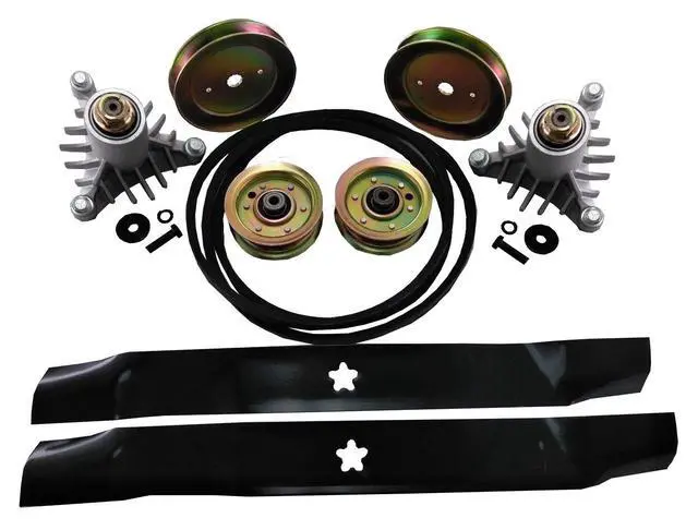 Alt view image 2 of 6 - Mower Deck Rebuild Kit Fits Craftsman with 3 Post Spindle Includes Pulleys Belt Blades Replaces Part Numbers 130794 134149 144959 173437 131494 Fits Sears Craftsman