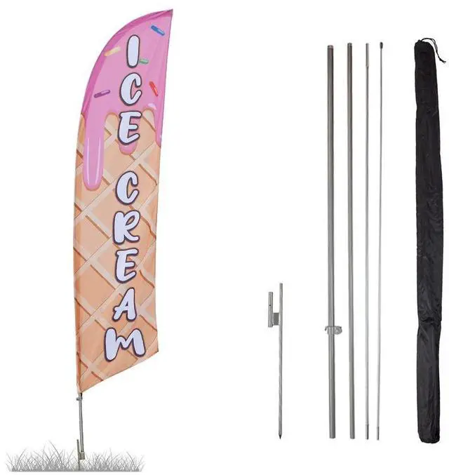 Main image of Ice Cream Feather Flag Kit 13.5ft Advertising Flag with Pole Set and Ground Spike for Ice Cream Stand Weather-Resistant Knitted Polyester Printed in the USA